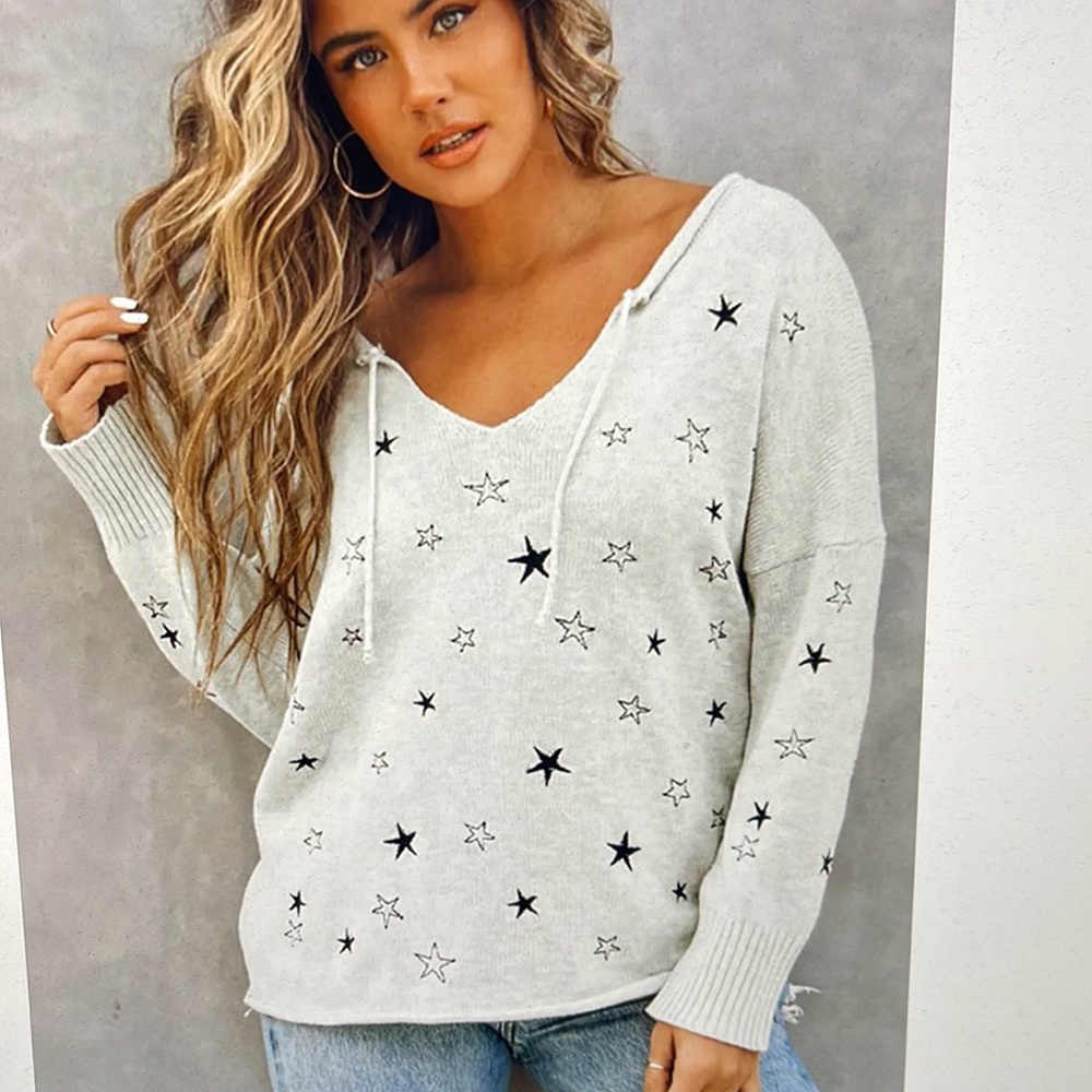61. Gray Star Embroidered Sweater